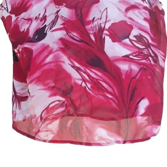 Vtg Emma James Top Sleeveless Sheer Scoop Neck Abstract Floral Pink Red Sz 10 - Picture 7 of 8